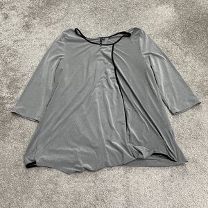 By JJ Wrap Tunic Blouse Womens Medium Gray 3/4 Sleeve Round Neck Casual Stretch